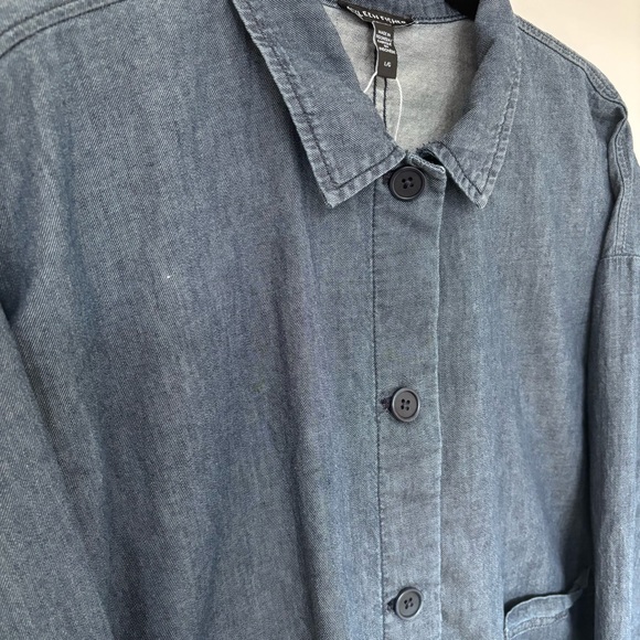 Eileen Fisher Organic Cotton Twill Jacket in Denim Blue Oversized Top | Size L - Picture 3 of 7